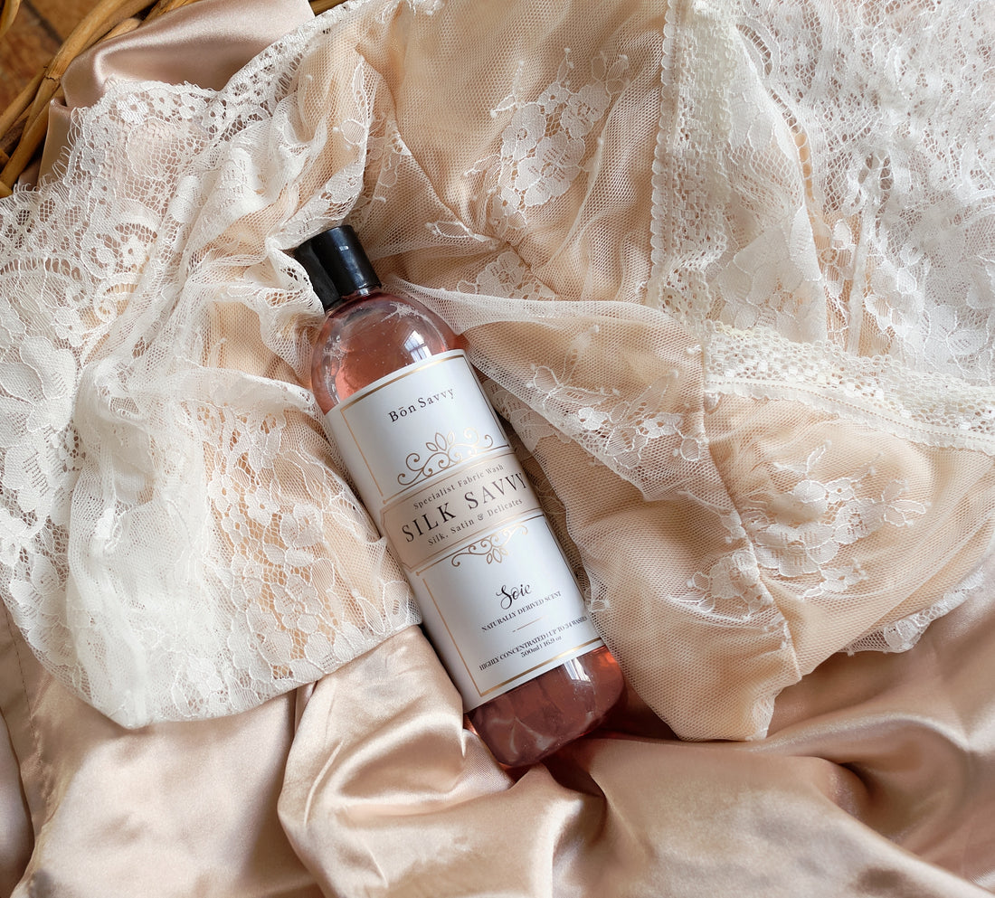 A bottle of Silk Savvy, specialist Australian silk laundry wash.